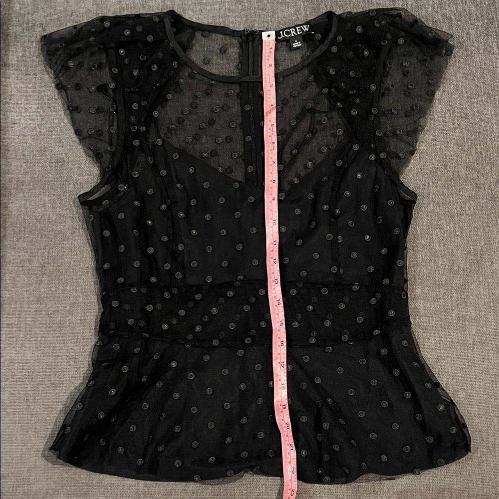 J. Crew Black Sheer Polka Dot Blouse - Picture 9 of 10